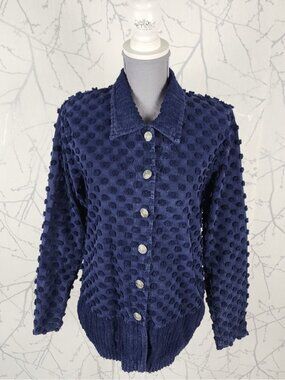 Focus USA Vtg Navy Textured Polkadot Button Front Shirt